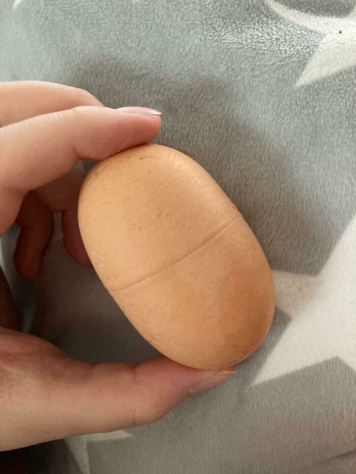 This egg my chicken laid looks like a Kinder Surprise egg.