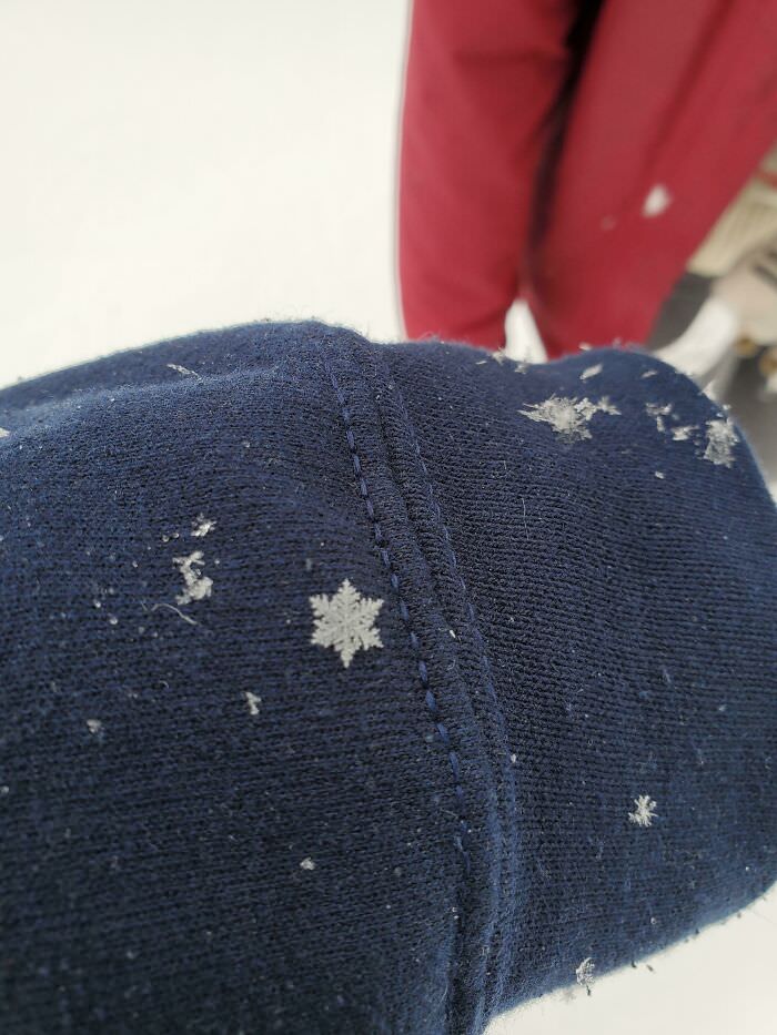Perfect snowflake I got on my sleeve this morning.