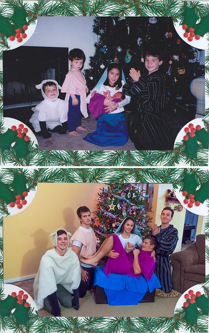 We took the same Christmas photo 18 years later! I'm the lamb.
