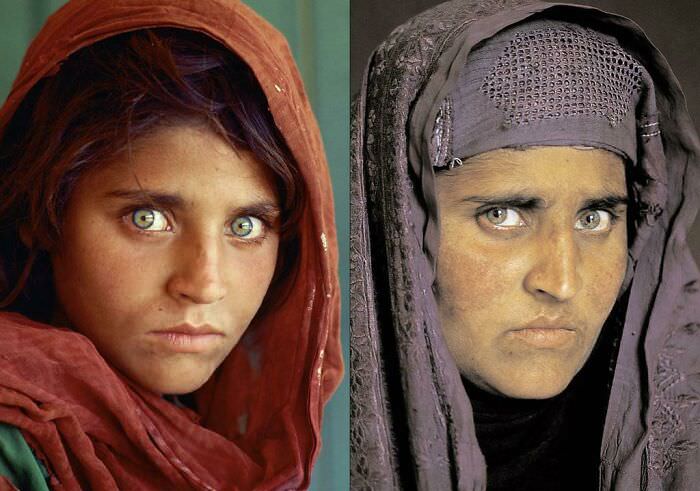 This famous photo of a 12-year-old Afghan girl and her 18 years later (photo by Steve McCurry).