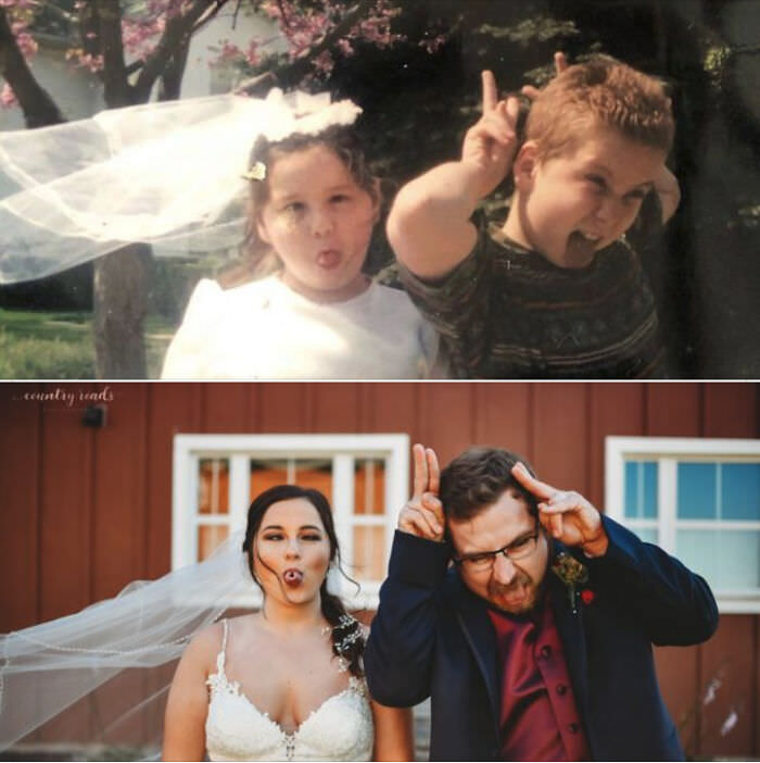 My sister got married over the weekend, so we recreated this gem from our childhood.
