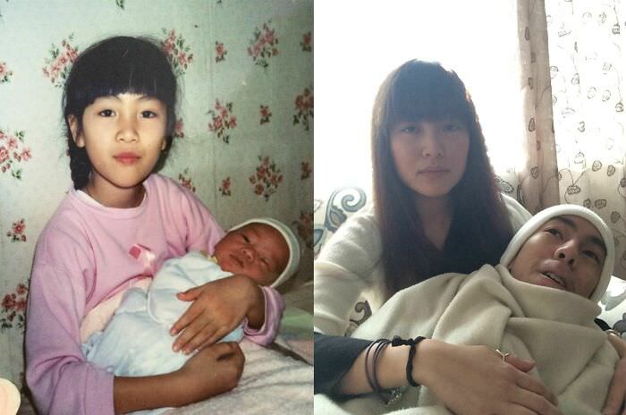 My sister and I, 1992 and 2014.