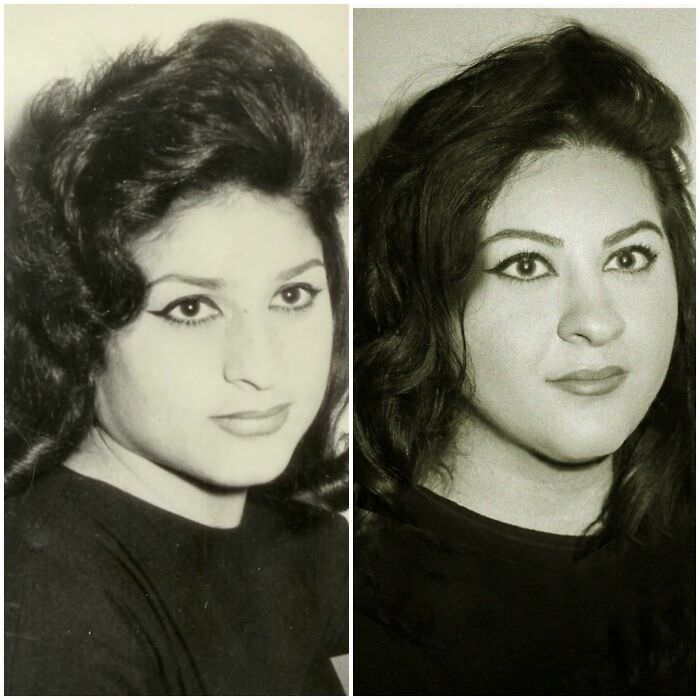 My grandma's Lebanese passport picture from 1955 (left) and me in the present (right). Christmas gift to my dad last year.