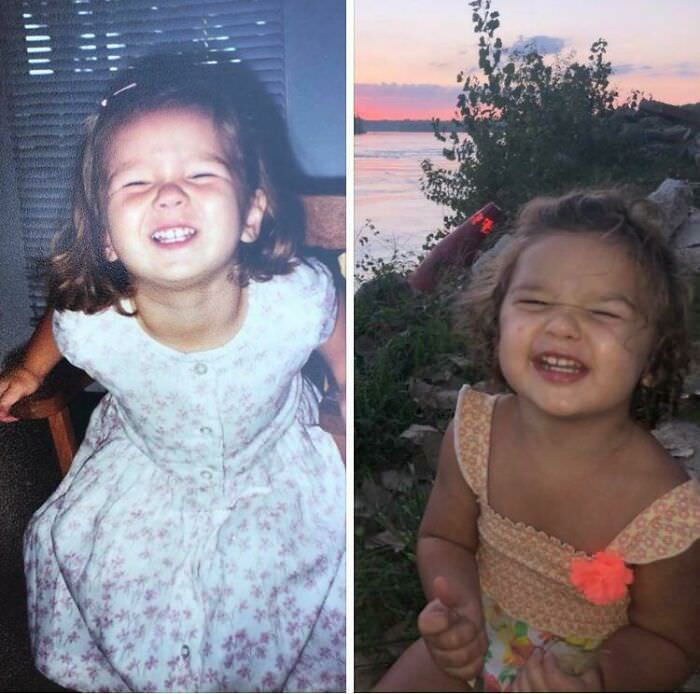 My daughter, age 2 in 1998 on the left, my granddaughter, age two in 2019 on the right.