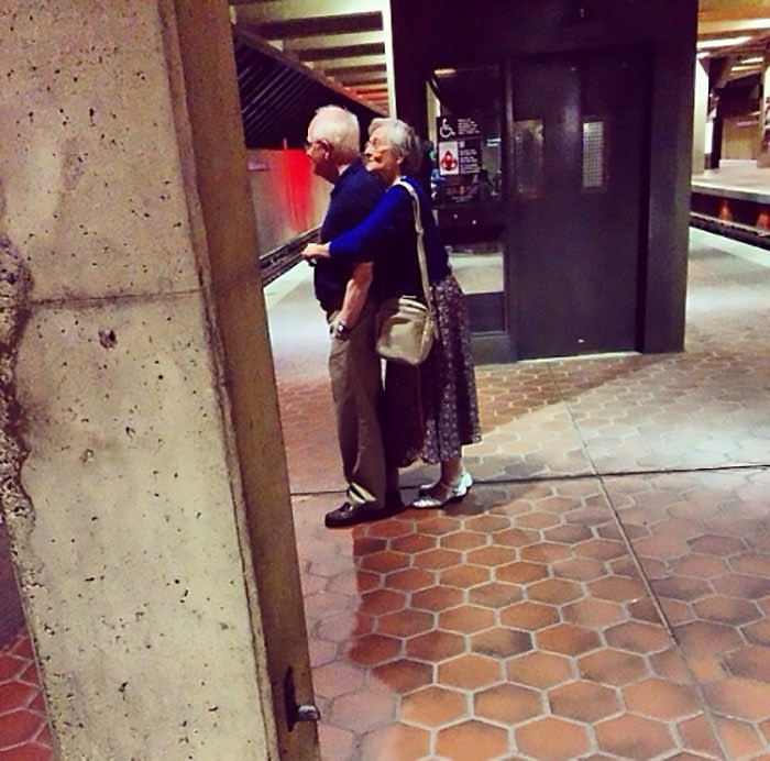 Sneaking a hug in public.