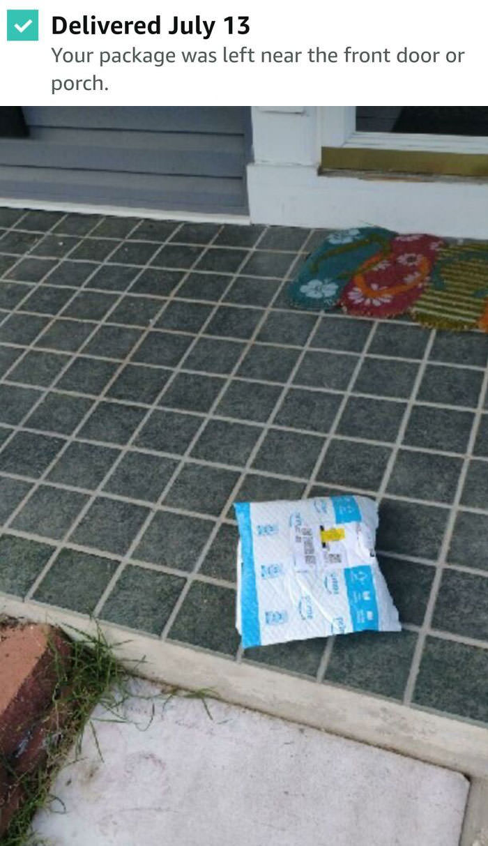 Amazon delivery picture of my package on my neighbor's porch. Asked my neighbor if they happened to accidentally get my package. "Nope, didn't see it."