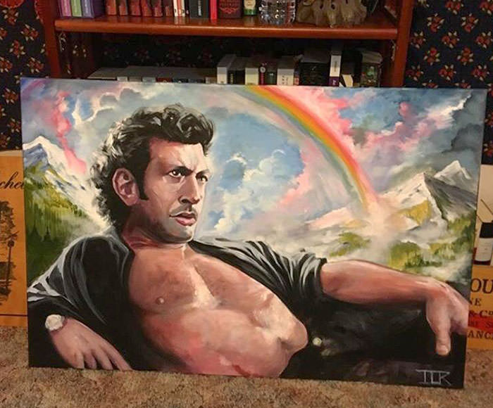 On our first date, I jokingly told my boyfriend I loved Jeff Goldblum’s half-shirtless scene in Jurassic Park so much, I wished I had a giant painting of it.