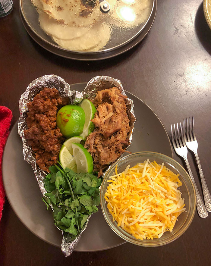 I sent my boyfriend the post earlier with the taco heart that someone made - this was waiting for me when I got home from work. I’d say it’s a darn good effort.