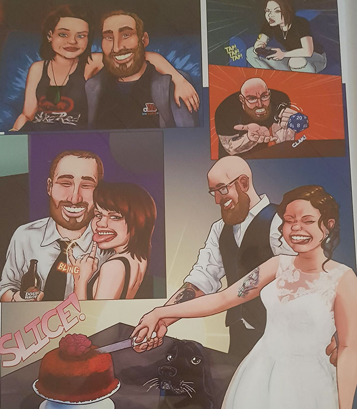 My husband put serious thought into the paper-themed 1st wedding anniversary and cartoonized our relationship. I love it so much.