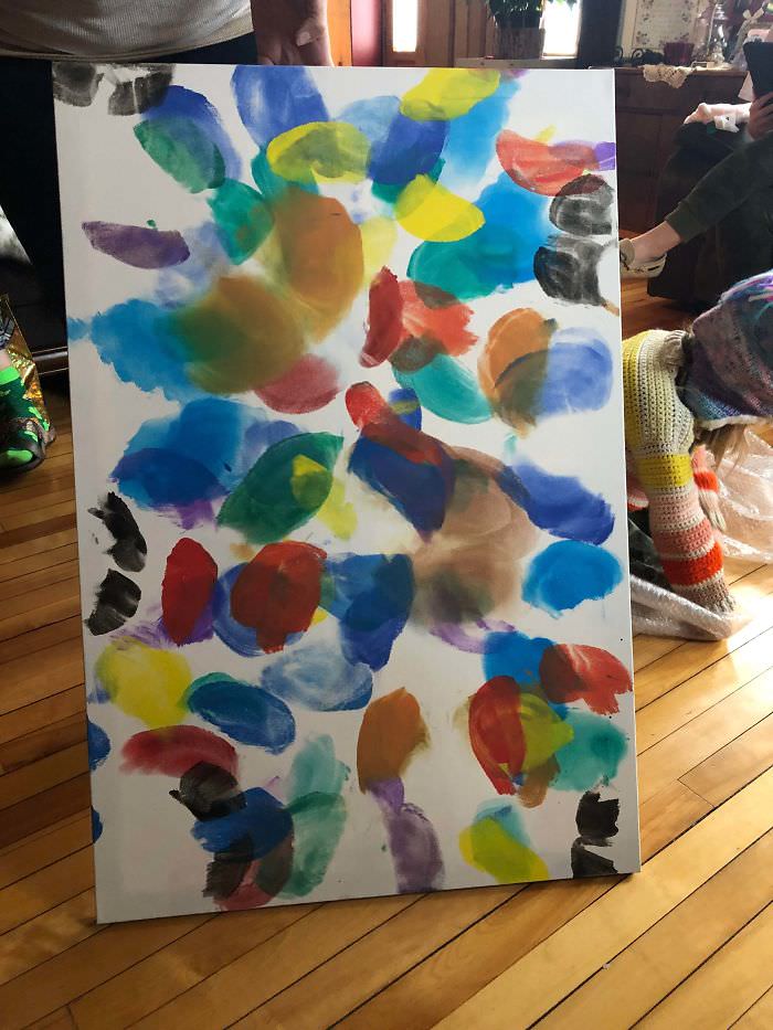 I asked for art for my new apartment this Christmas. May I present “Butterflies,” a painting from my nieces made entirely with their butt cheeks. Lovely.