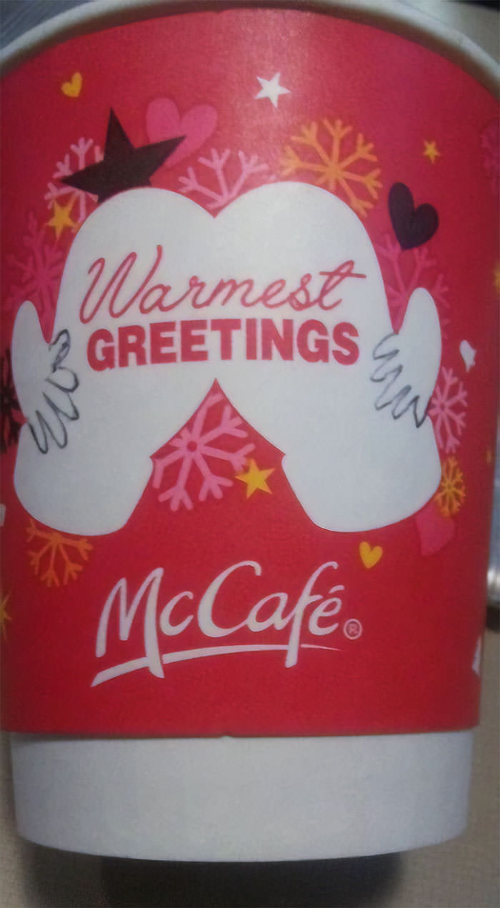Drawing hands on the McDonald's mittens can result in an entirely different meaning.