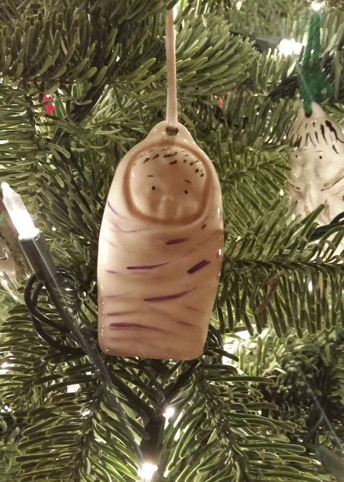 I sat there, staring, wondering why my religious mother-in-law had a severed toe Christmas tree ornament. Upon closer inspection...