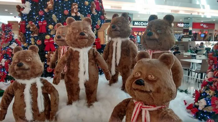 The mall in my city is getting ready for Christmas with bears that stare into your soul.