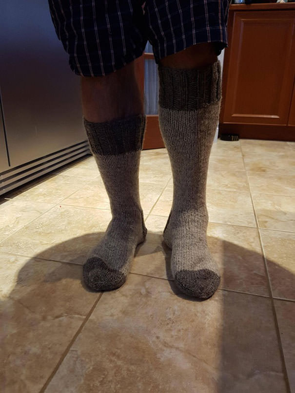 My crooked-eyed granny knit me some socks for Christmas.