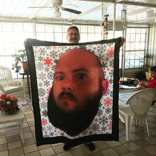 Gave my dad a blanket with my face on it, because I've always wanted to give someone a blanket with my face on it.