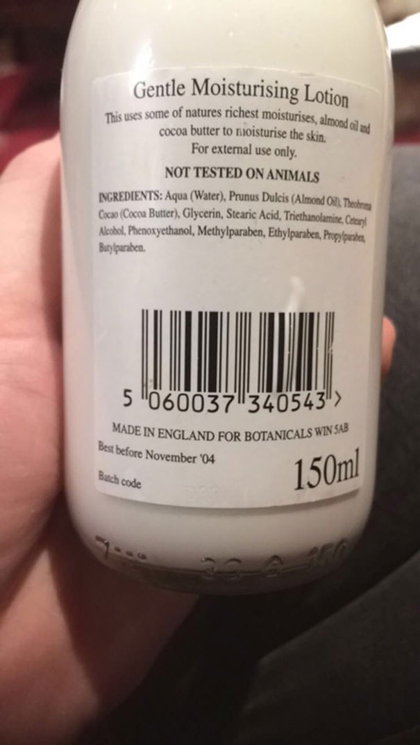 For Christmas, my great aunt gifted me moisturizer that's twelve years out of date.