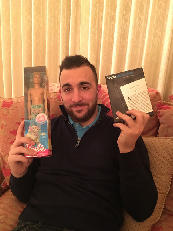 He asked for a Kindle for Christmas. So, I gave him a Ken doll... then a Kindle.