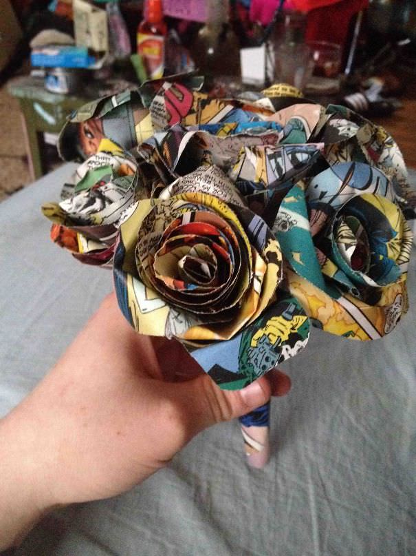 Comic book roses I made for my girlfriend for Valentine's Day.