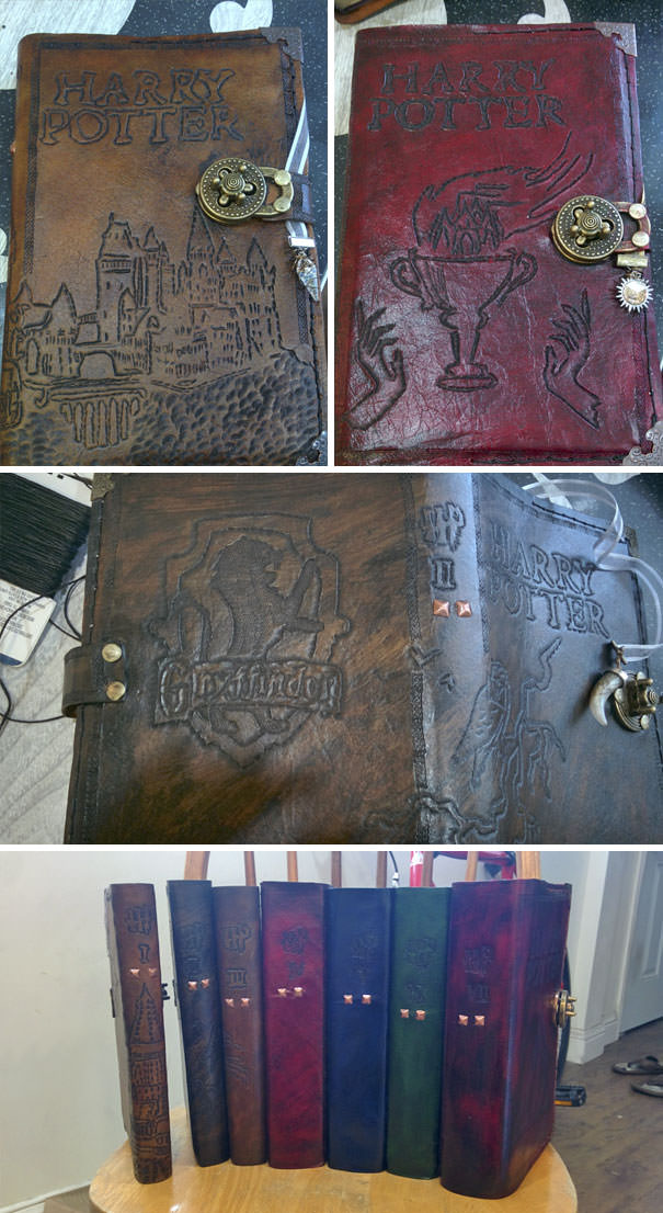 I made custom leather covers for each of the Harry Potter books for my girlfriend's birthday.