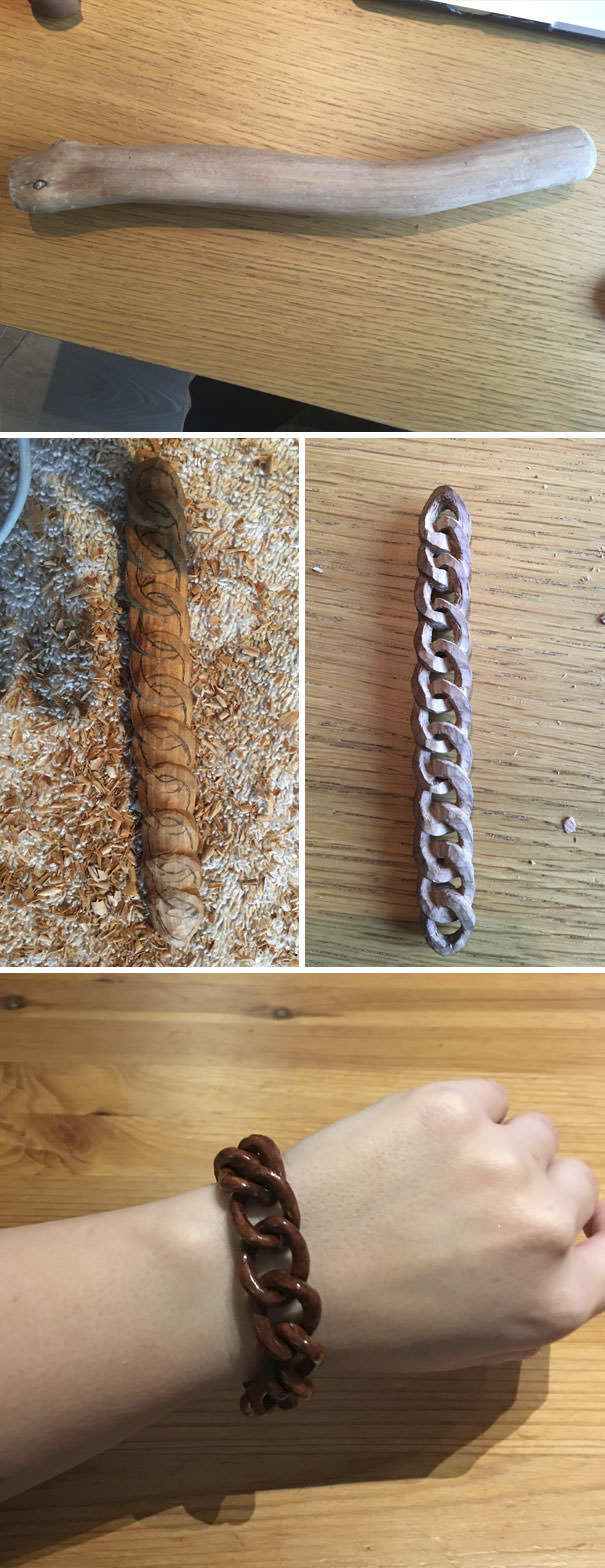 For Christmas, I hand-carved a bracelet out of a solid piece of wood for my wife.