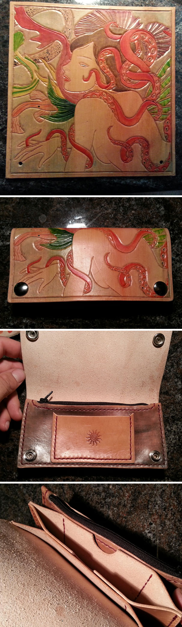 I made this leather wallet for my wife.