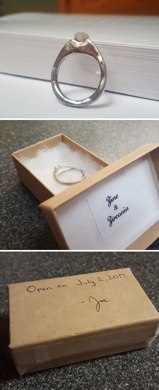 I made a ring for my girlfriend who is going away for college. Obviously hand-made and not perfect, but still pretty impressive by my standards.