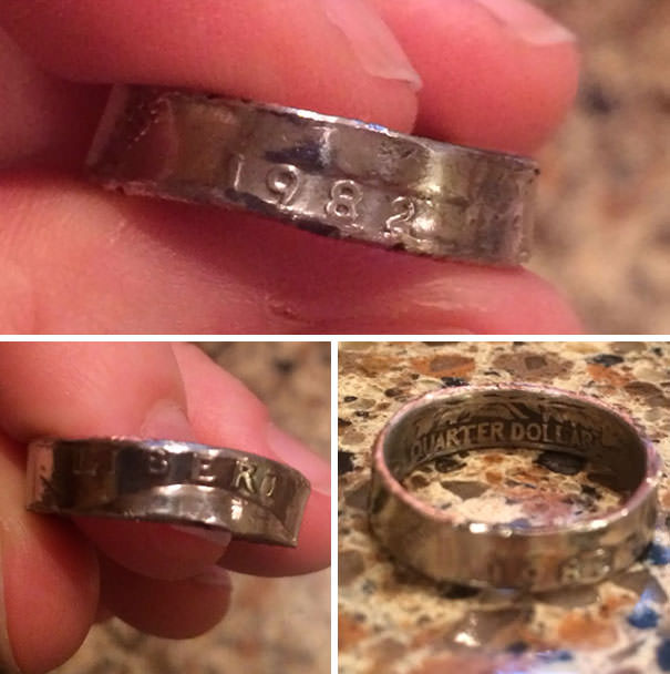My boyfriend made me a ring using a quarter from the year I was born.