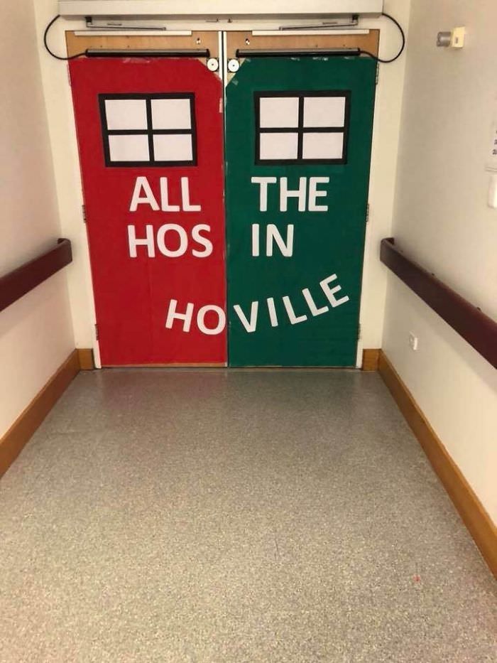 My partner's work is having a Grinch-themed Christmas, it's supposed to say Whoville...
