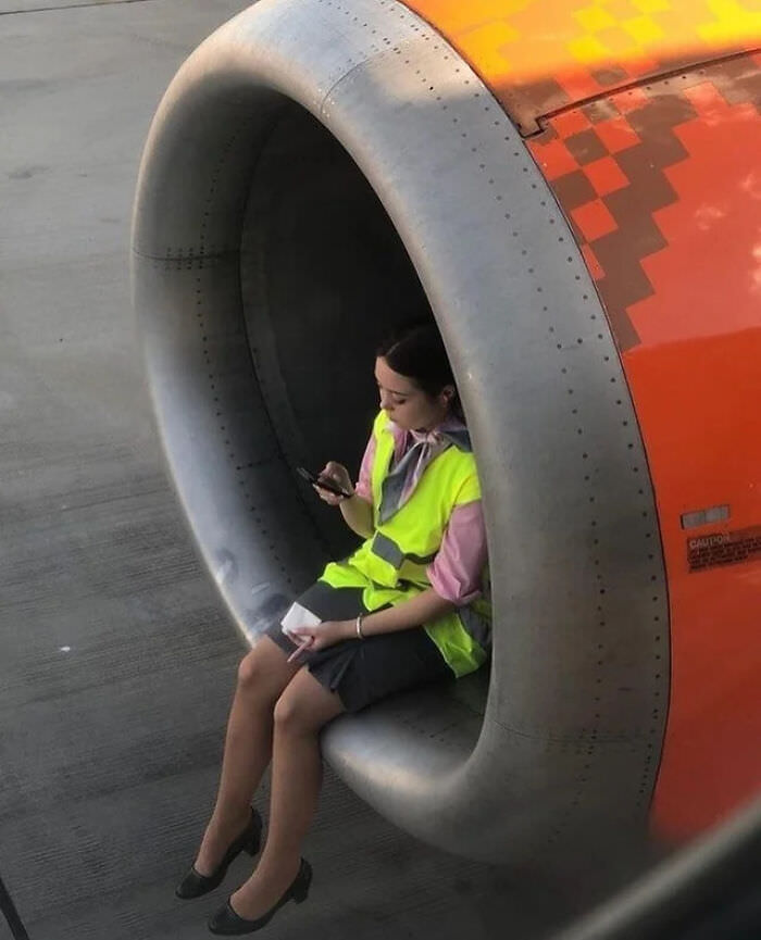 Flight attendant in a turbine.
