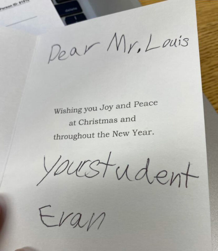 This is my first year working as a social worker in an elementary school. This little guy has a laundry list of emotional/behavioral concerns, but we’re slowly working through these challenges. He took the time to write me a Christmas card. This means everything to me.