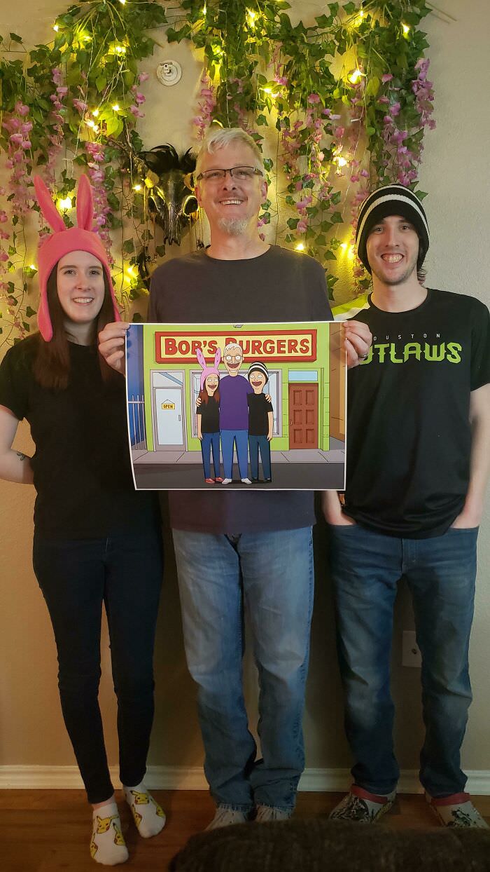 Our gift to our dad for Christmas. We grew up watching Bob's Burgers together.